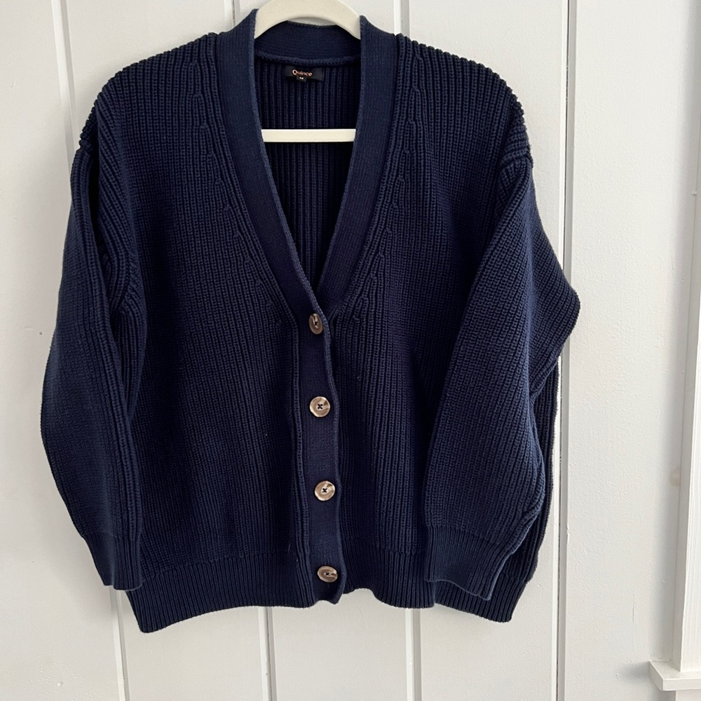 Quince Deep Navy Chunky Button-Front Cardigan